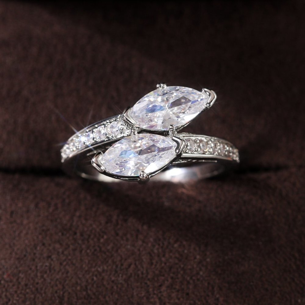 Marquise Double-CZ Bypass Ring in Silver - Picture 8 of 11